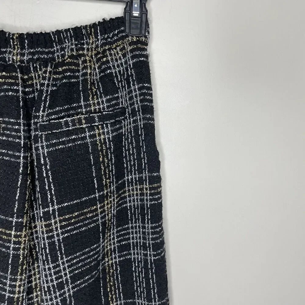 SLATE & WILLOW Pants Womens Small Black Tweed Wide Leg Trousers Plaid - Picture 9 of 15